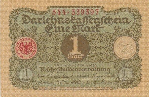 1 Mark Darlehnskassenschein from Germany-Empire