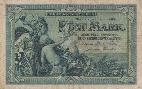 5 Mark Reichskassenschein from Germany-Empire