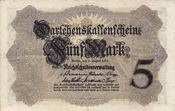 5 Mark Darlehenskassenschein from Germany-Empire