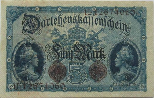 5 Mark Darlehenskassenschein from Germany-Empire