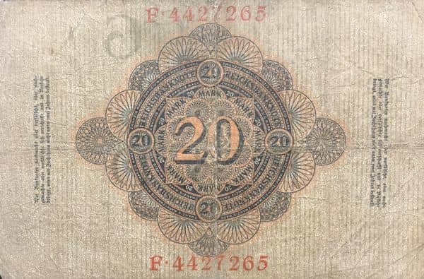 20 Mark Reichsbanknote from Germany-Empire