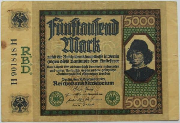 5000 Mark Reichsbanknote from Germany-Empire