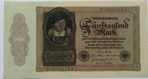 5000 Mark Reichsbanknote from Germany-Empire