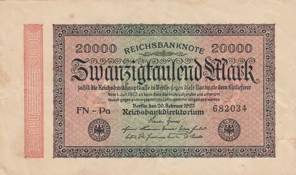 20000 Mark Reichsbanknote from Germany-Empire