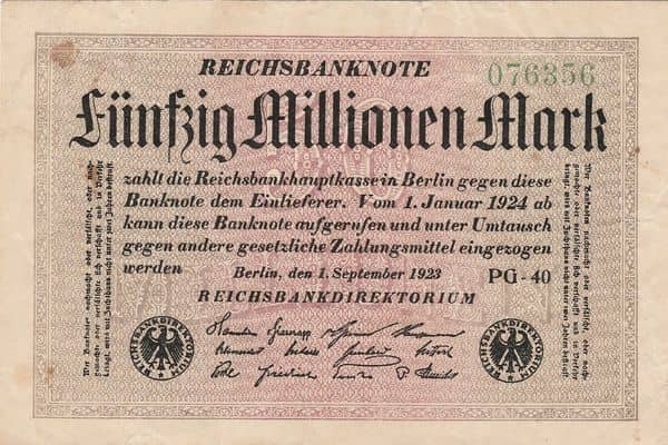 50000000 Mark Reichsbanknote from Germany-Empire