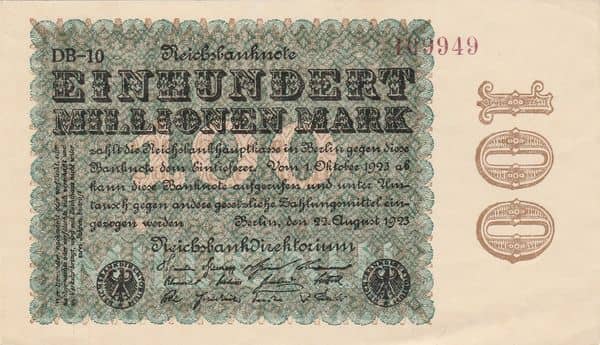 100000000 Mark Reichsbanknote from Germany-Empire