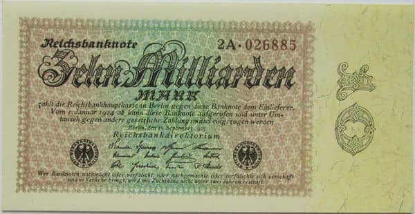 10000000000 Mark Reichsbanknote from Germany-Empire