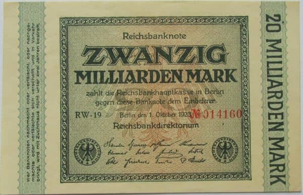 20000000000 Mark Reichsbanknote from Germany-Empire