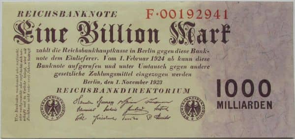 1000000000000 Mark Reichsbanknote from Germany-Empire