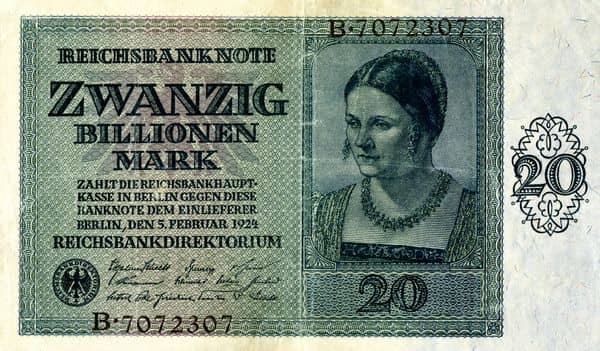 20000000000000 Mark Reichsbanknote from Germany-Empire