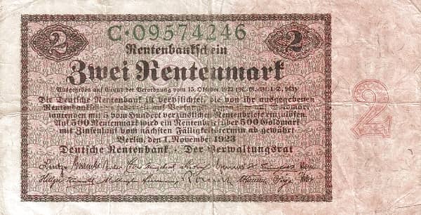 2 Rentenmark Rentenbank from Germany-Empire