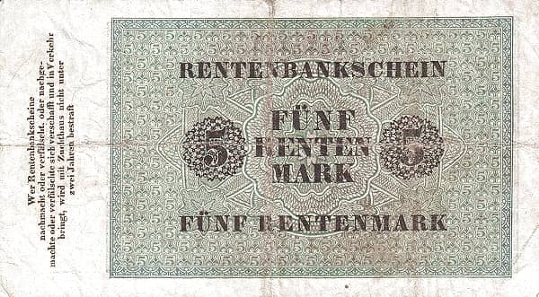 5 Rentenmark Rentenbank from Germany-Empire