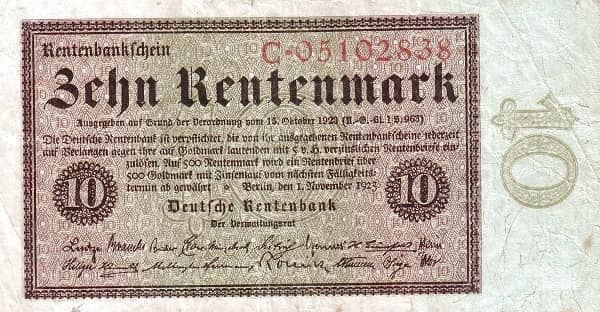 10 Rentenmark Rentenbank from Germany-Empire