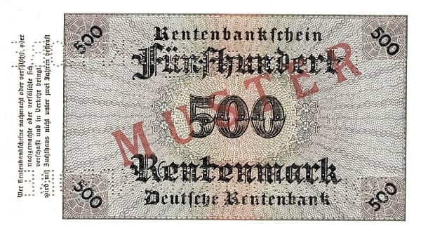 500 Rentenmark Rentenbank from Germany-Empire