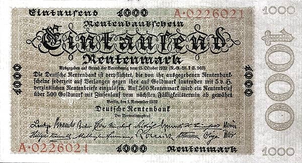 1000 Rentenmark Rentenbank from Germany-Empire