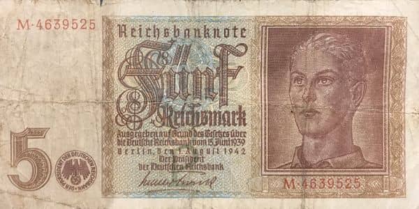 5 Reichsmark Reichsbanknote from Germany-Empire