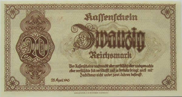 20 Reichsmark Sudetenland and Lower Silesia from Germany-Empire