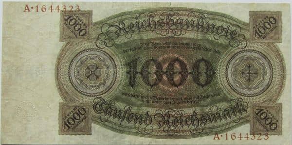 1000 Reichsmark Reichsbanknote from Germany-Empire
