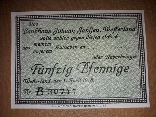 50 Pfennig Bankhaus Janßen from Germany-Notgeld