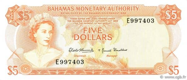 5 Dollars Elizabeth II from Bahamas