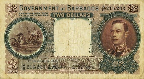 2 Dollars George VI from Barbados