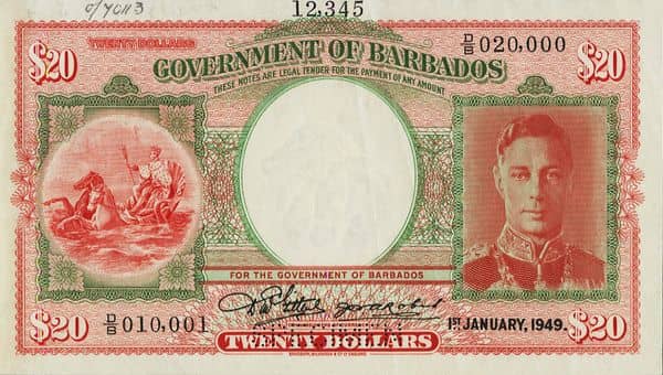 20 Dollars George VI from Barbados