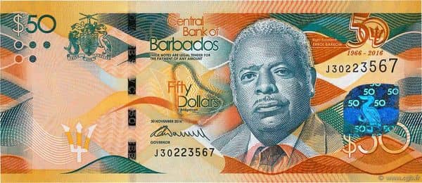50 Dollars 50th Anniversary of Independence from Barbados