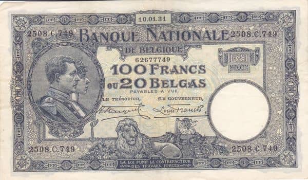 100 Franks - 20 Belgas from Belgium