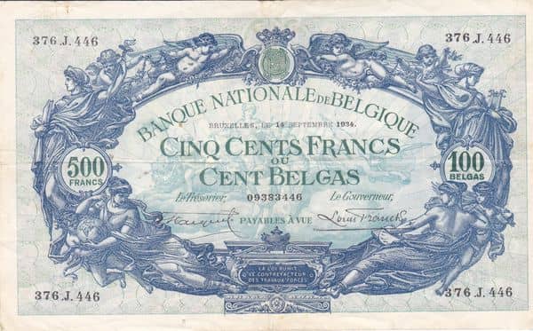 500 Francs - 100 Belga from Belgium