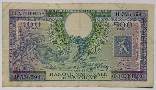500 Francs - 100 Belgas from Belgium