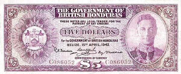 5 Dollars George VI from Belize