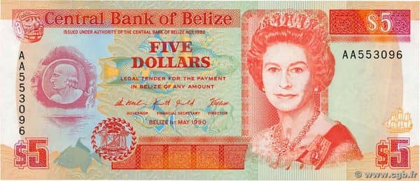 5 Dollars Elizabeth II from Belize