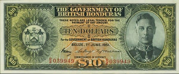 10 Dollars George VI from Belize