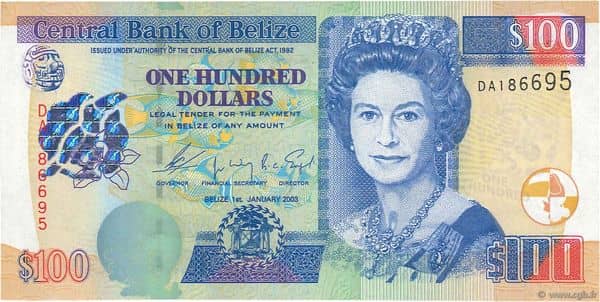 100 Dollars Elizabeth II from Belize