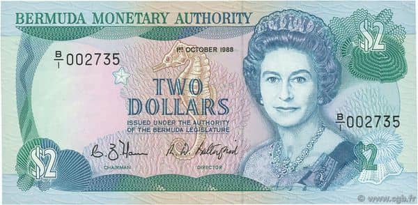 2 Dollars Elizabeth II 2 lines from Bermuda