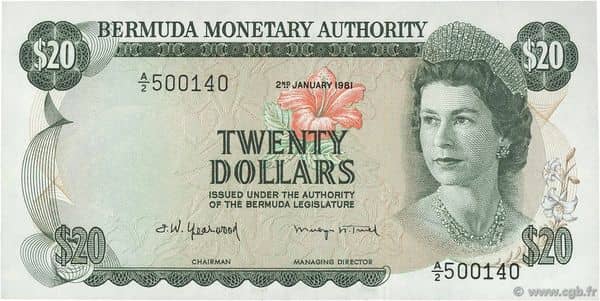 20 Dollars Elizabeth II Monetary Authority from Bermuda