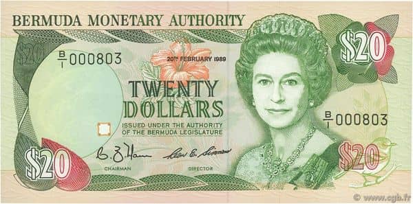 20 Dollars Elizabeth II 2 lines from Bermuda