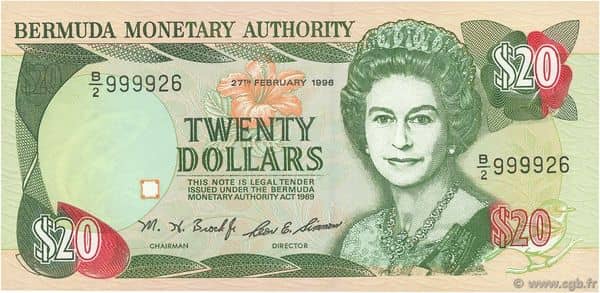 20 Dollars Elizabeth II 3 lines from Bermuda