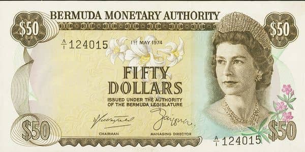 50 Dollars Elizabeth II Monetary Authority from Bermuda