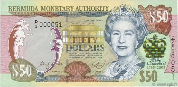 50 Dollars Elizabeth II Coronation Anniversary from Bermuda