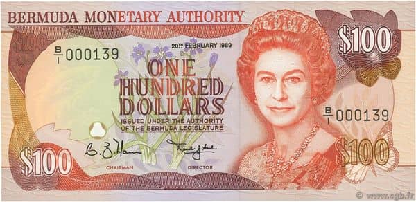 100 Dollars Elizabeth II 2 lines from Bermuda