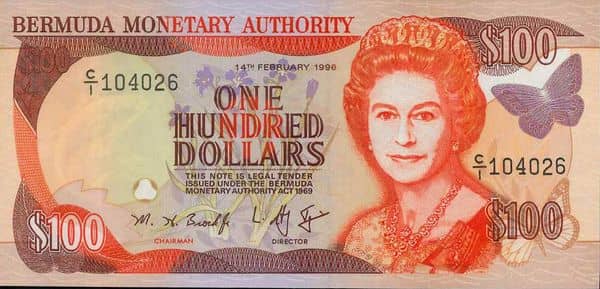 100 Dollars Elizabeth II 3 lines from Bermuda