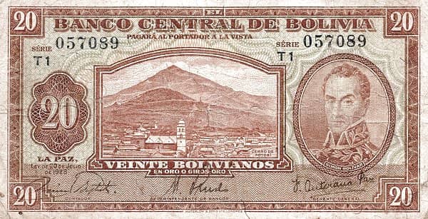 20 Bolivianos - 2 Bolivares 1928 from Bolivia