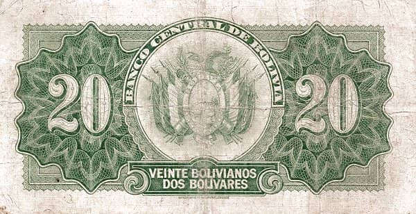 20 Bolivianos - 2 Bolivares 1928 from Bolivia