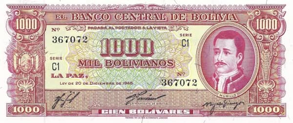 1000 Bolivianos from Bolivia