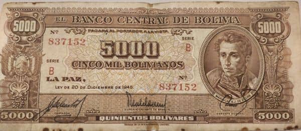 5000 Bolivianos from Bolivia