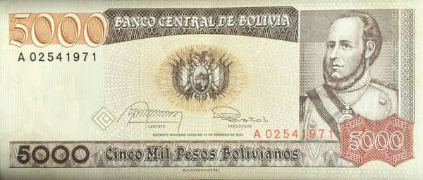 5000 Pesos Bolivianos from Bolivia