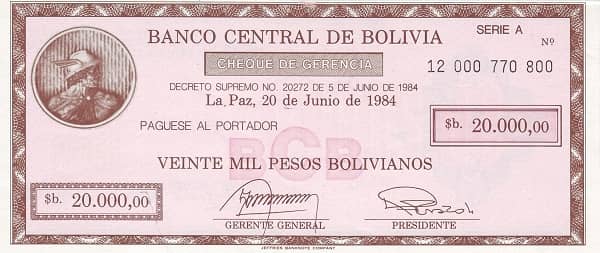 20000 Pesos Bolivianos from Bolivia
