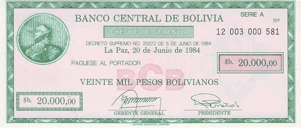 20000 Pesos Bolivianos from Bolivia