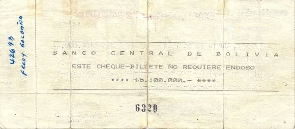 100000 Pesos Bolivianos from Bolivia